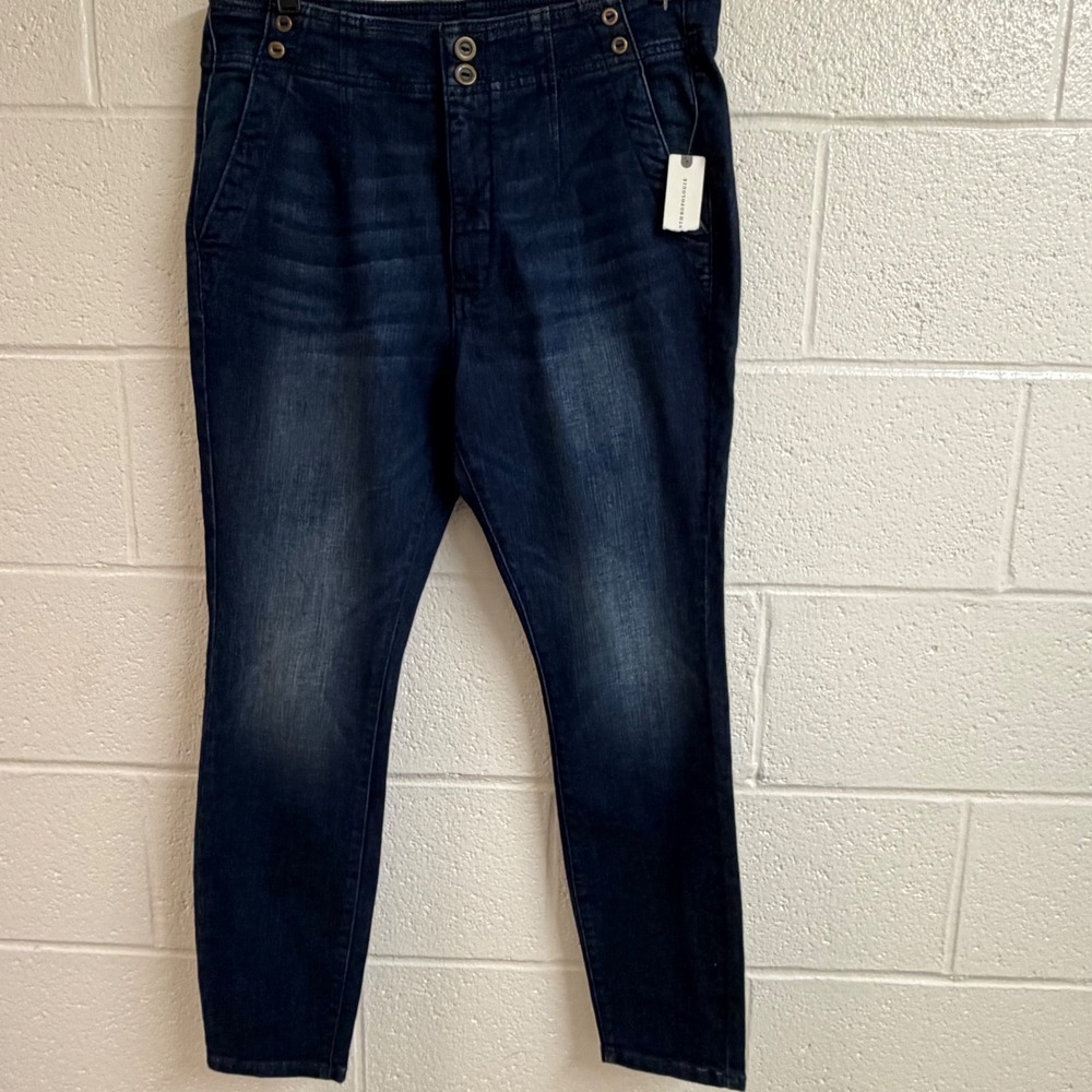 Pilcro Women High-Rise Skinny Ankle Jeans 32 Dark Wash Button Fly Boho Chic